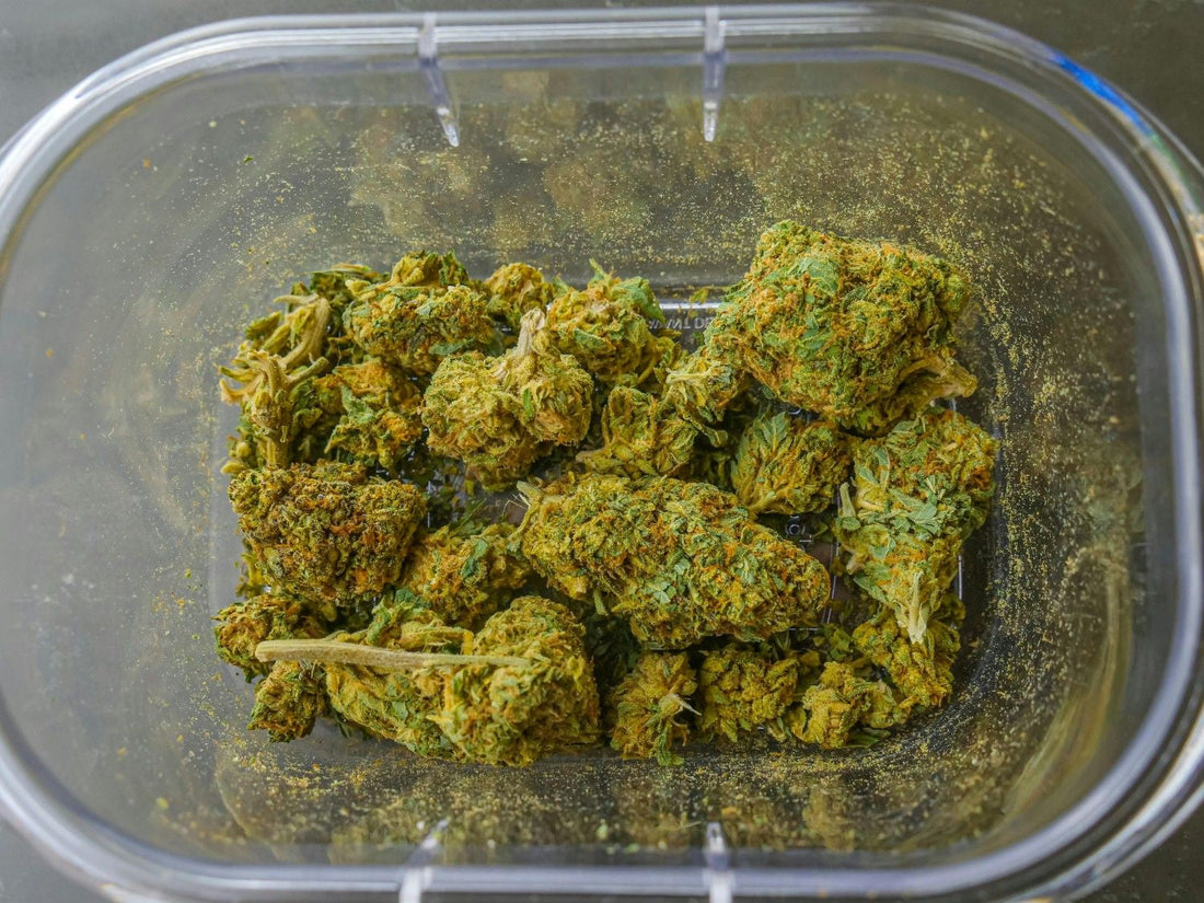 Cannabis dabs in glass jar seen from above