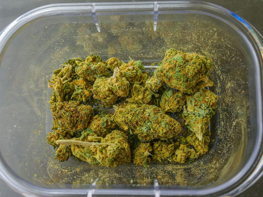 Cannabis dabs in glass jar seen from above
