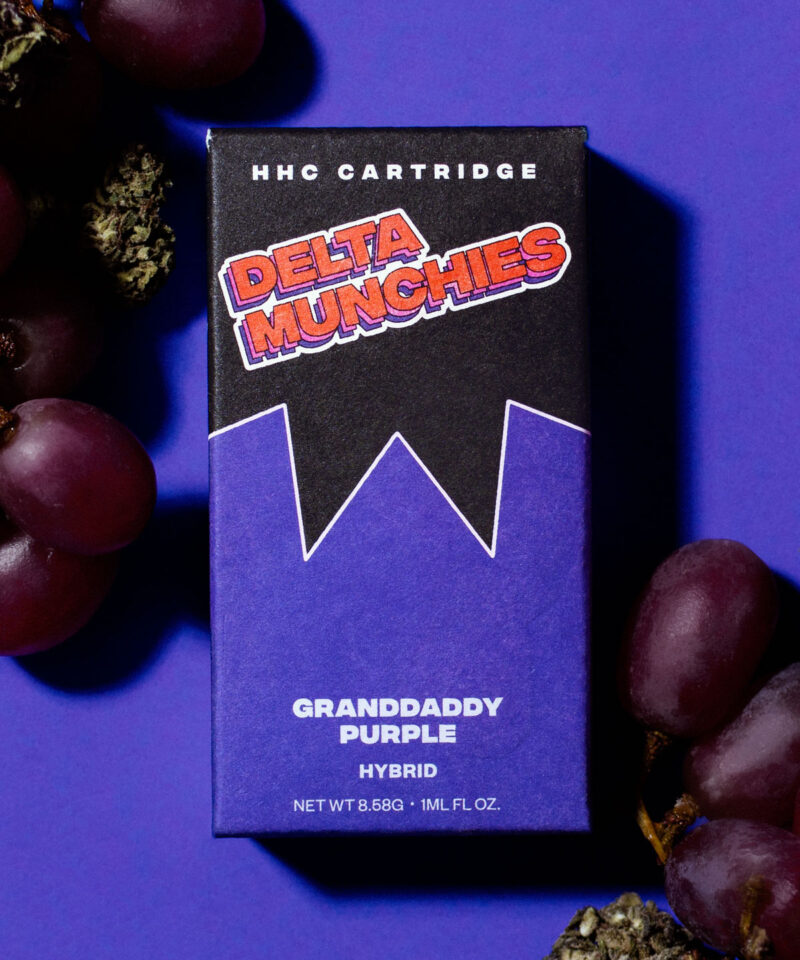 Delta Munchies HHC Grand daddy purp Cartridge product image with grapes