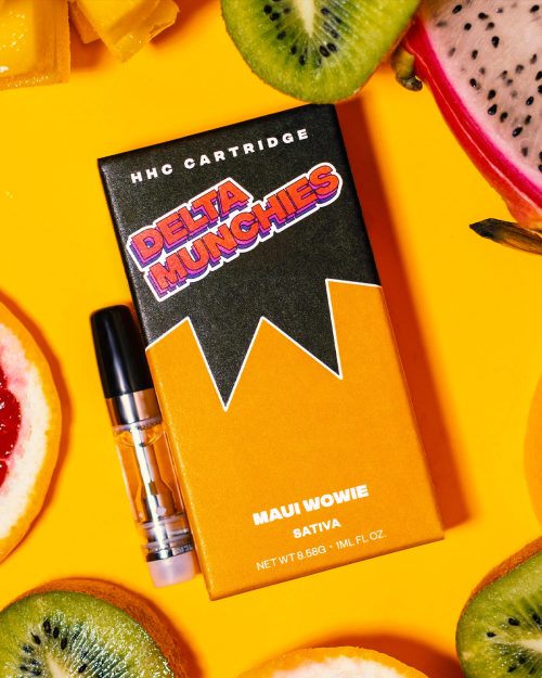 Delta Munchies HHC Grand daddy purp Cartridge product image with more tropical fruit