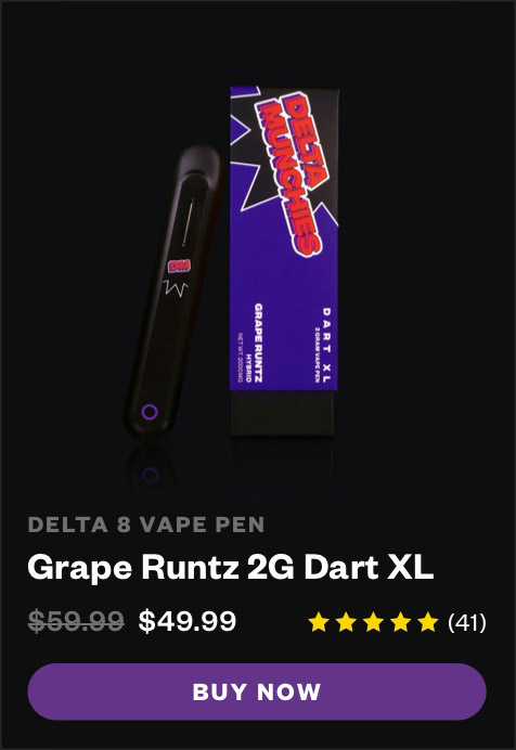 Delta Munchies Delta 8 THC disposable vape pen grape runtz buy now button