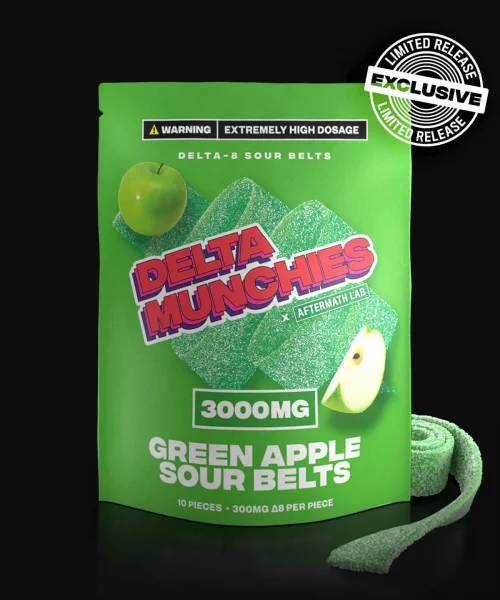 Delta Munchies Green Apple 3000mg Delta 8 Sour Belts With badge