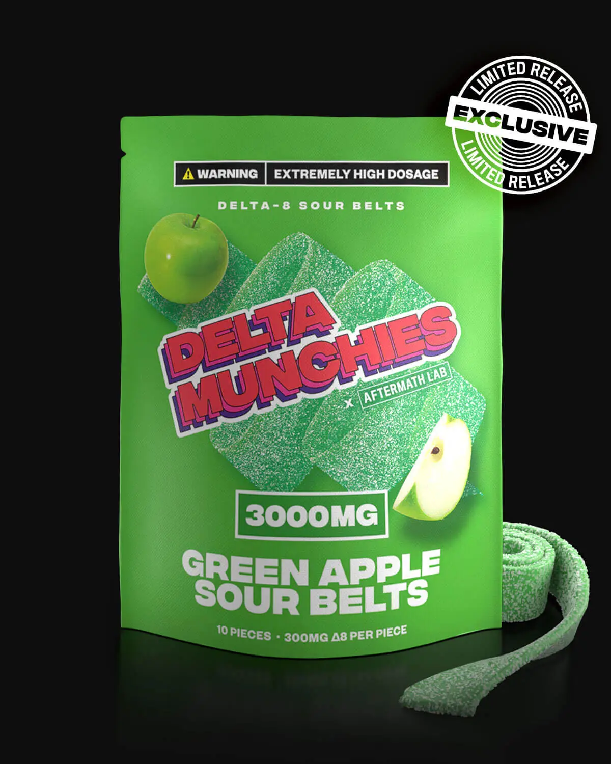 Delta Munchies Green Apple Sour Belt 3000MG Delta 8 Gummy