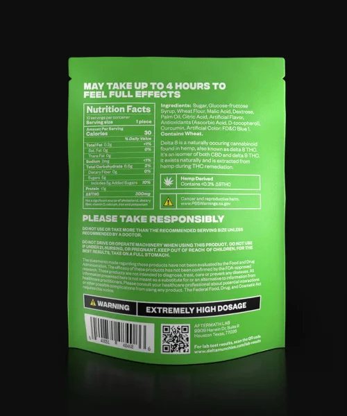 Delta Munchies Green Apple 3000mg Delta 8 Sour Belts Nutritional Facts