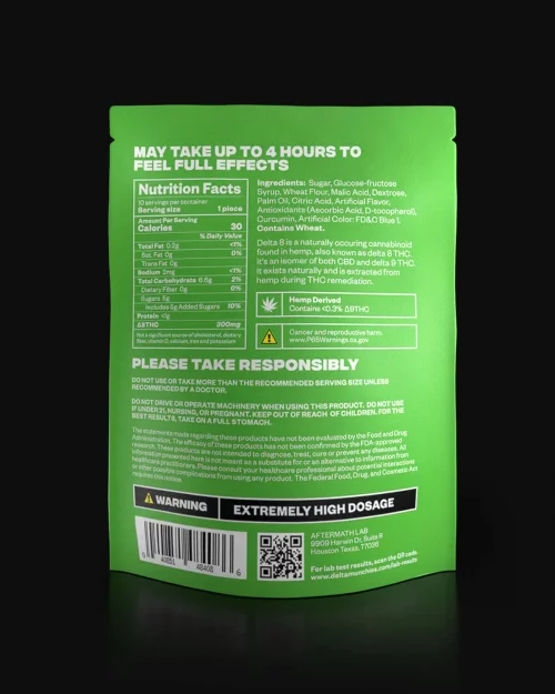 Delta Munchies Green Apple 3000mg Delta 8 Sour Belts Nutritional Facts