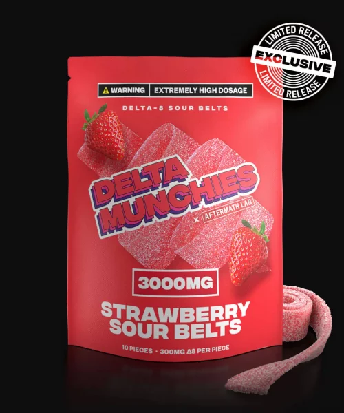 Delta Munchies Strawberry 3000mg Delta 8 Sour Belts With badge