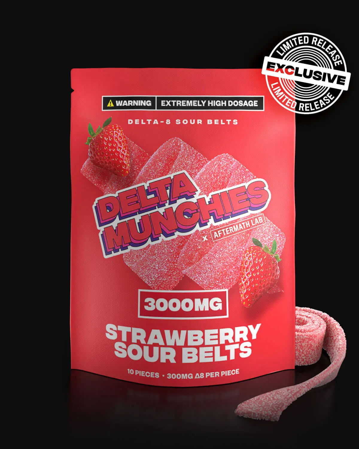 Delta Munchies Strawberry 3000mg Delta 8 Sour Belts With badge
