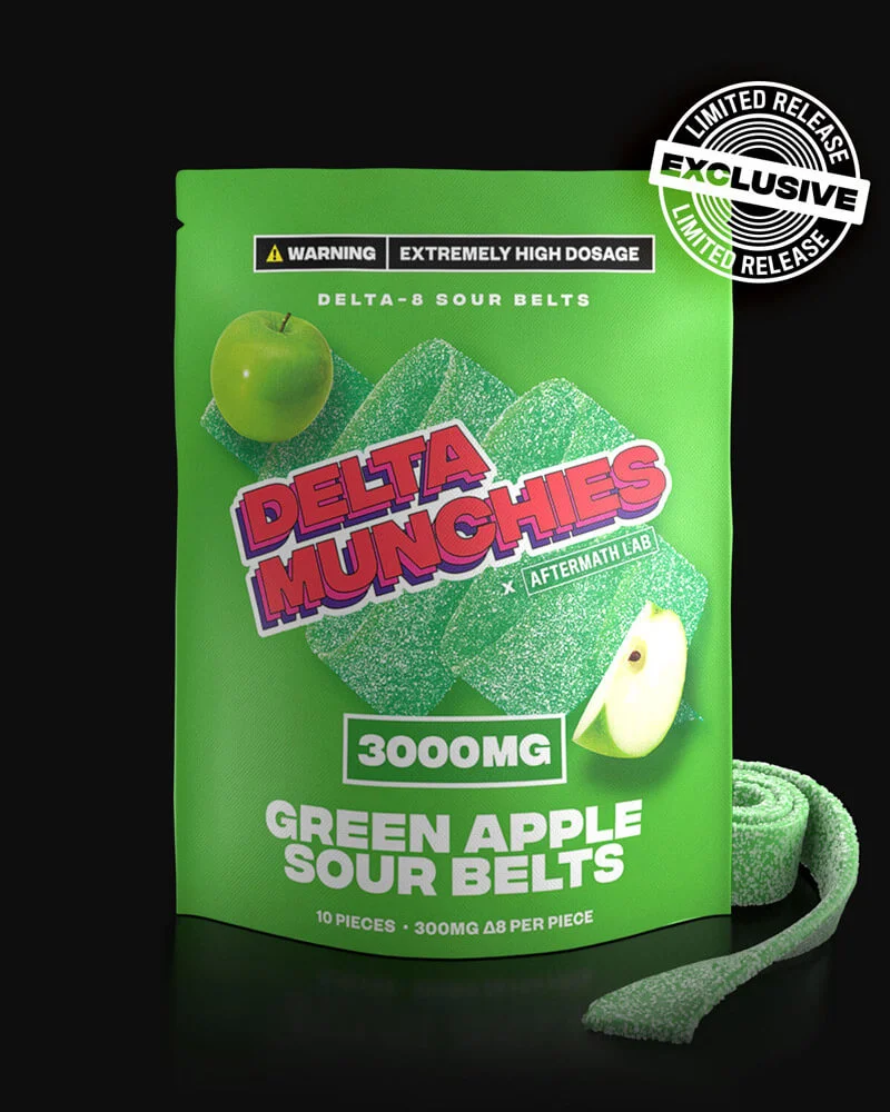 Delta Munchies 3000mg Delta 8 Gummy Sour belt Green Apple