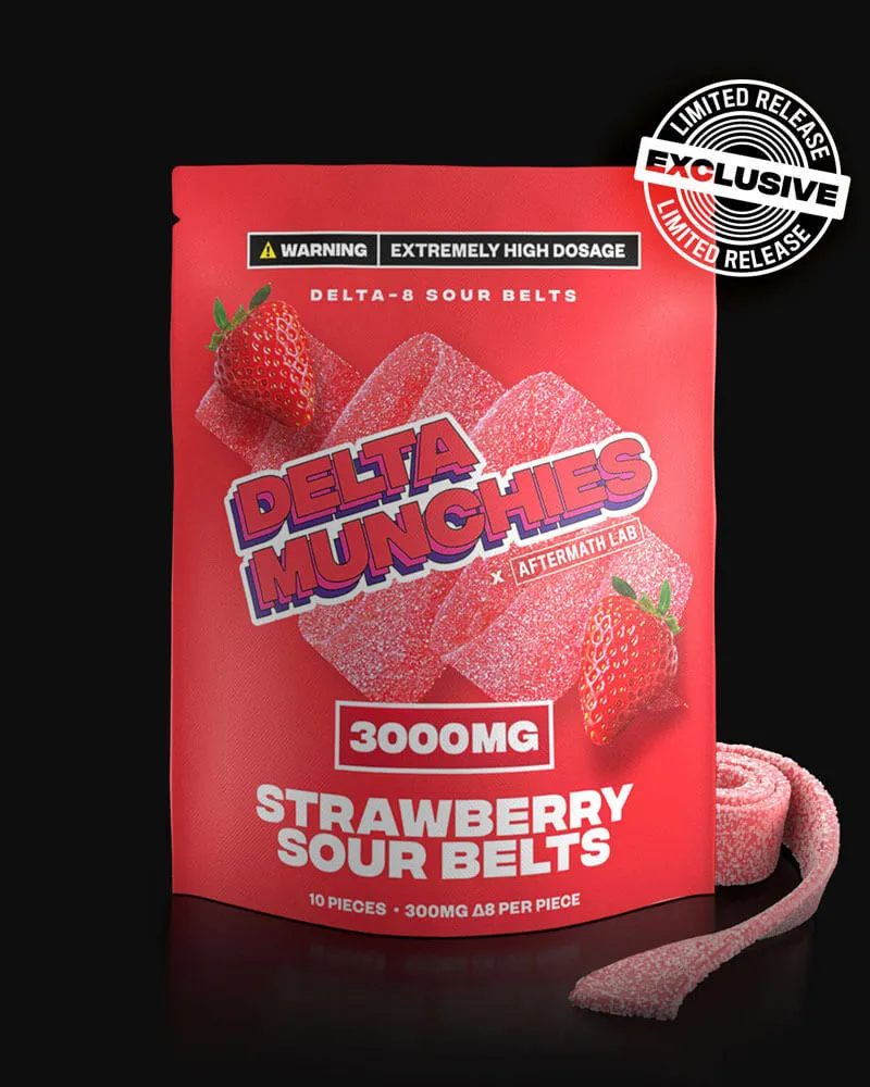 Delta Munchies 3000mg Delta 8 Gummy Sour belt Strawberry