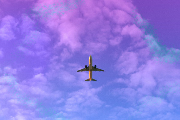 A plane cruising though the sky.