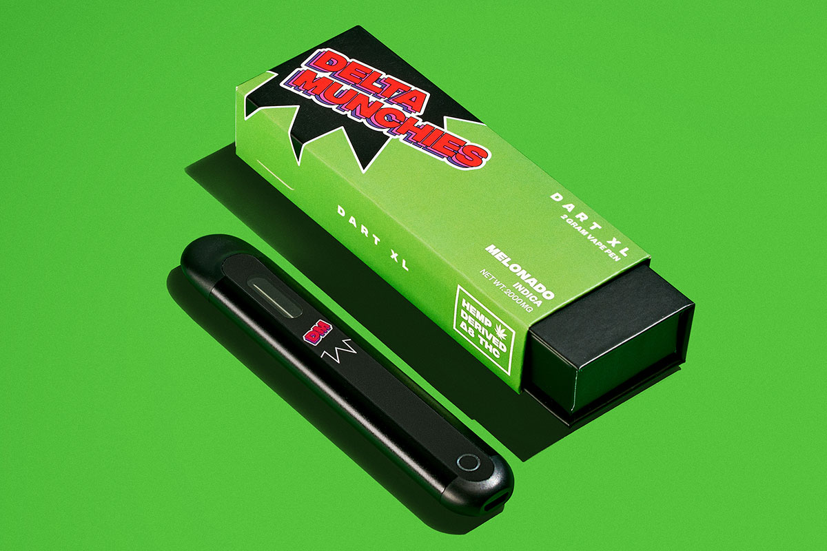 Delta Munchies' Melonado Disposable Delta 8 THC Vape on a bright green background
