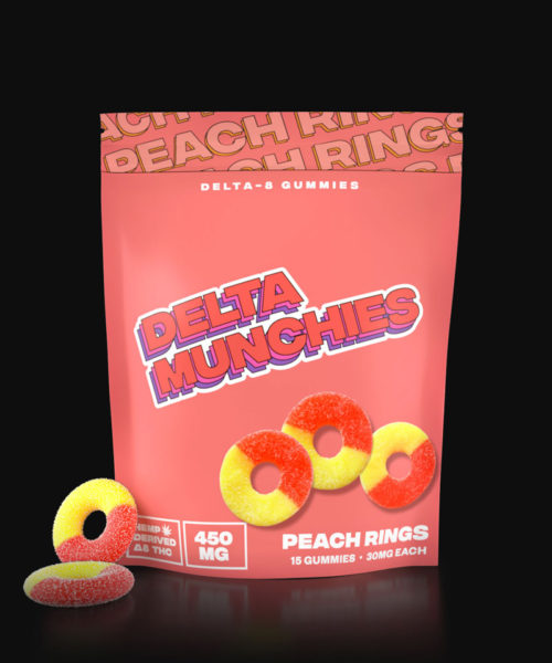 Delta Munchies 450mg Delta 8 Gummies peach rings