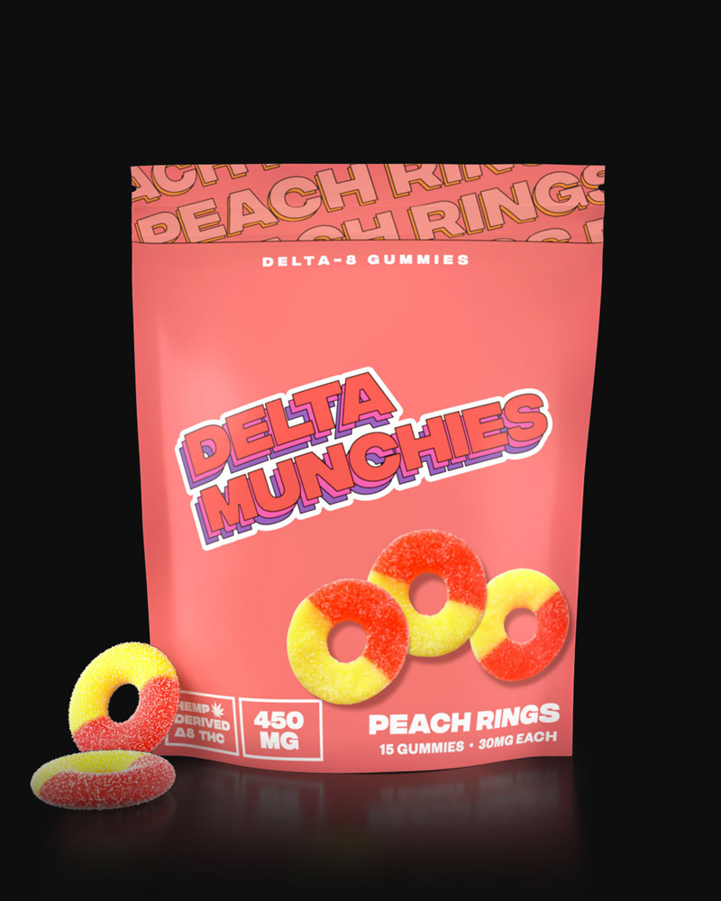 Delta Munchies 450mg Delta 8 Gummies peach rings