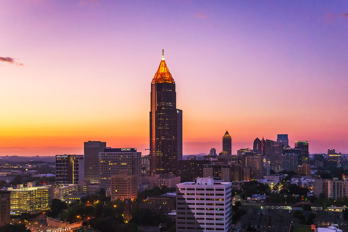 Photo of downtown Atlanta during sunset.