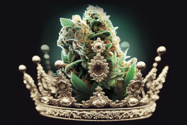 Marijuana bud on top of a gold crown.
