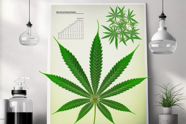 Poster with marijuana leafs next to lightbulbs and a plant.