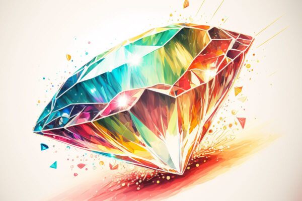 A radiant shaped broken colorful diamond refraction on a broken surface