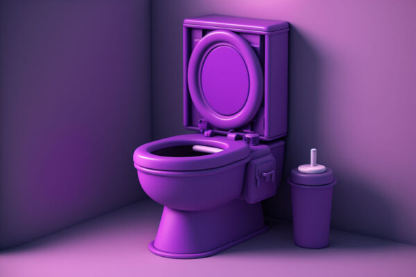 Purple toilet in a purple bathroom.