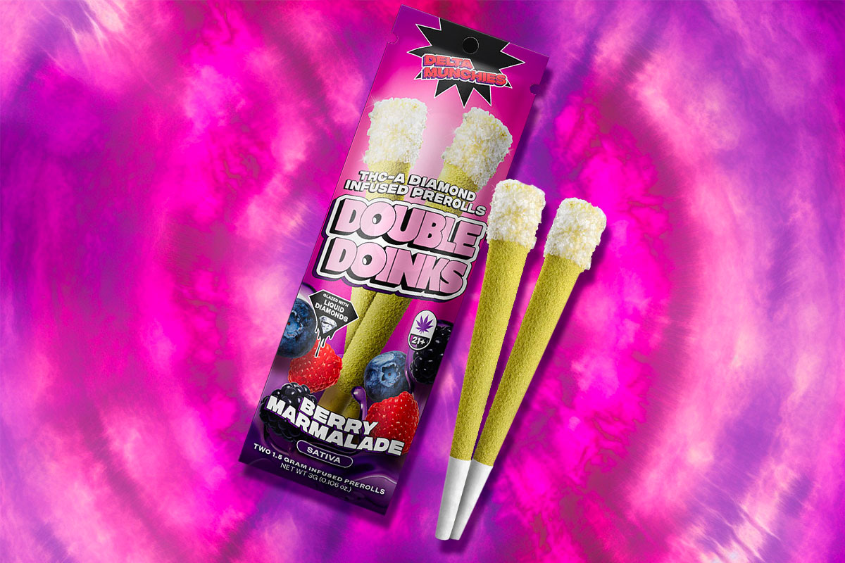 THC-A Diamond infused prerolls berry marmalade flavor on a purple colored surface