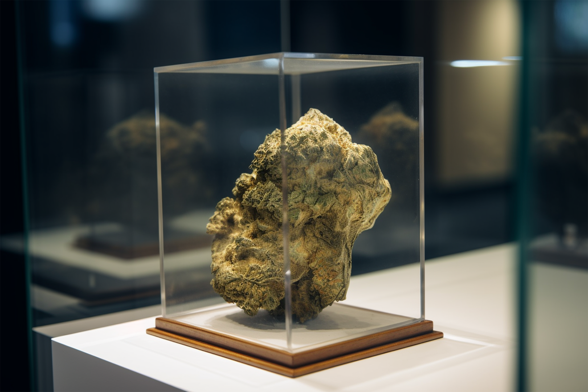 Weed strain exhibit showcased in a museum, offering a glimpse into the fascinating history of cannabis