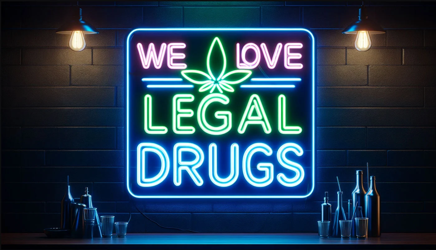 we love legal drug sign